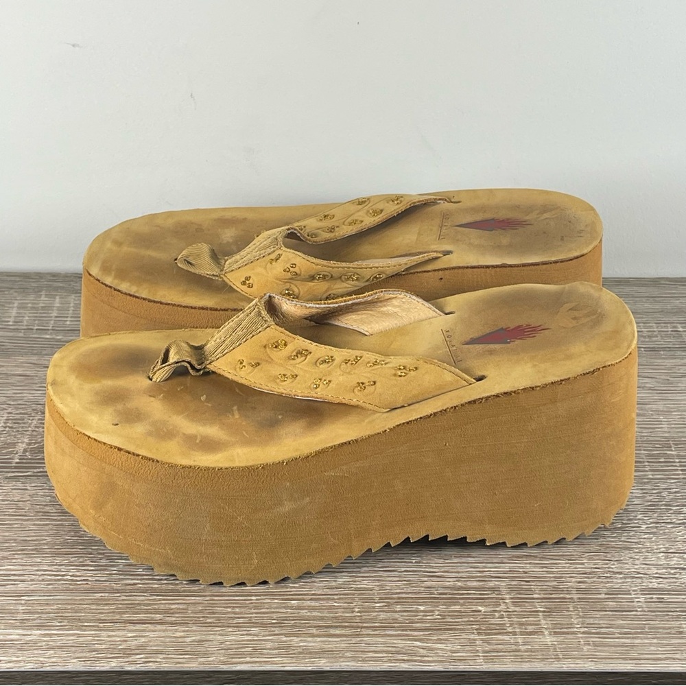 Y2K Volatile Leather Platform Flip Flops Wedge Thong Sandals - Size 7 - Picture 3 of 5